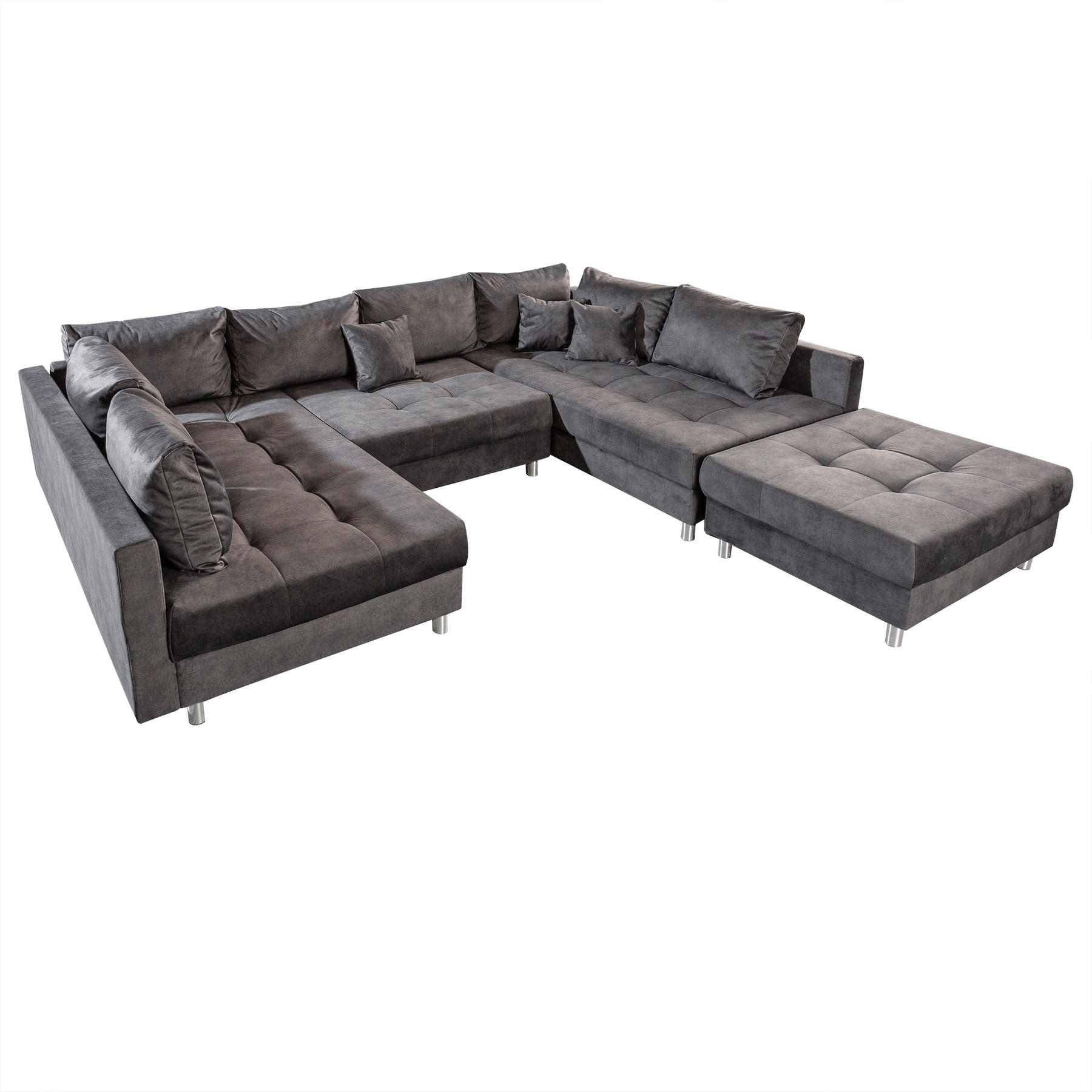 XXL WOHNLANDSCHAFT INKL. HOCKER KENT Samt Grau 305 cm - Silberfarben/Grau, Kunststoff/Textil (305/85/185cm) - riess-ambiente