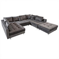 XXL WOHNLANDSCHAFT INKL. HOCKER KENT Samt Grau 305 cm - Silberfarben/Grau, Kunststoff/Textil (305/85/185cm) - riess-ambiente