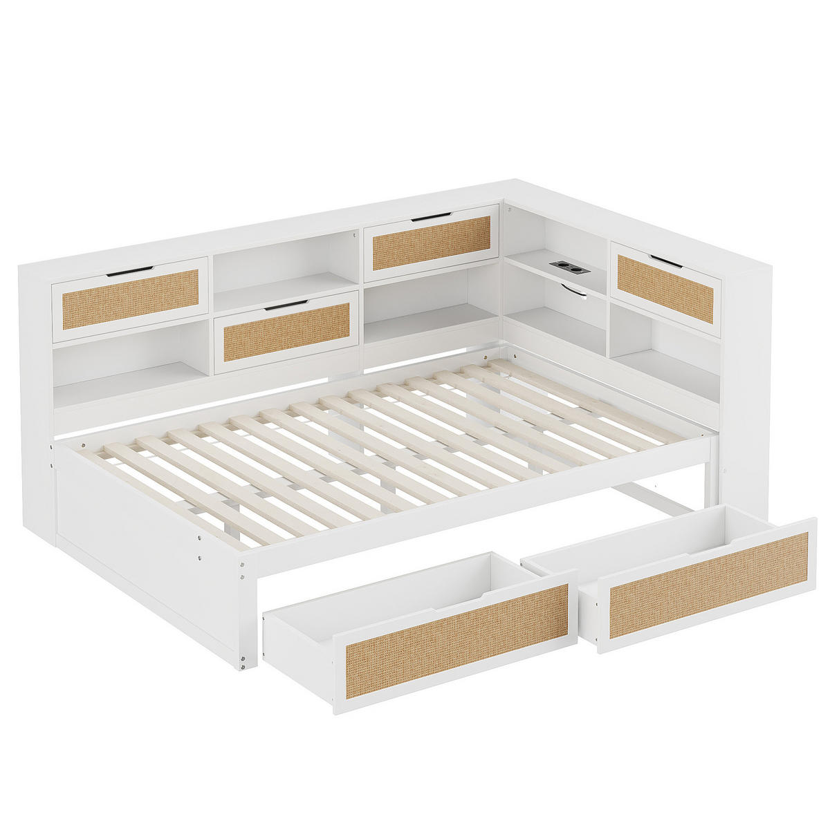 KREVET 140/200 cm s USB priključkom, višestrukim pretincima i ladicama, MDF, Bijela - bijela, drvni materijal (166/92/225cm) - Redom