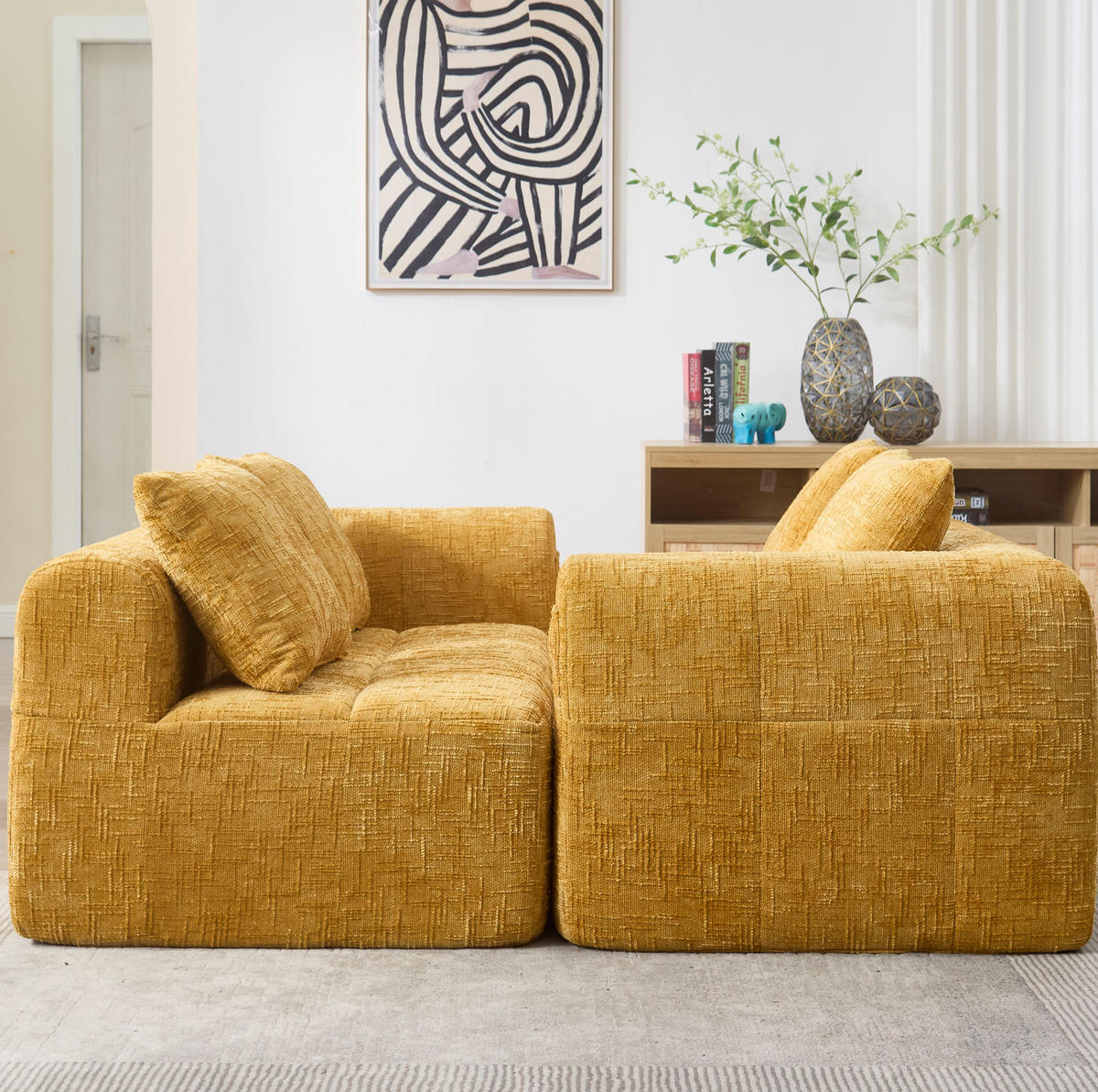 SOFA mit Chaiselongue 250 x 158 cm Chenille Gelb 3 Kissen - Gelb, Textil (250/158cm) - IVMEU