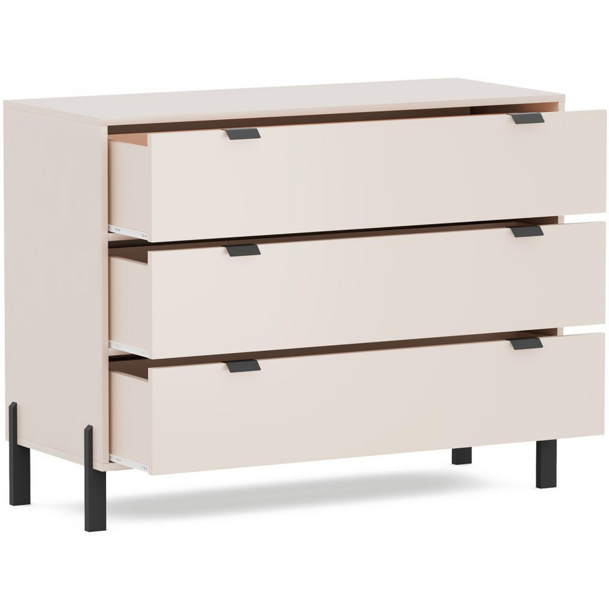 KOMMODE Cortina mit 3 Schubladen, Sandbeige - Sandfarben/Schwarz, Holzwerkstoff (109/85/45cm) - Beautysofa