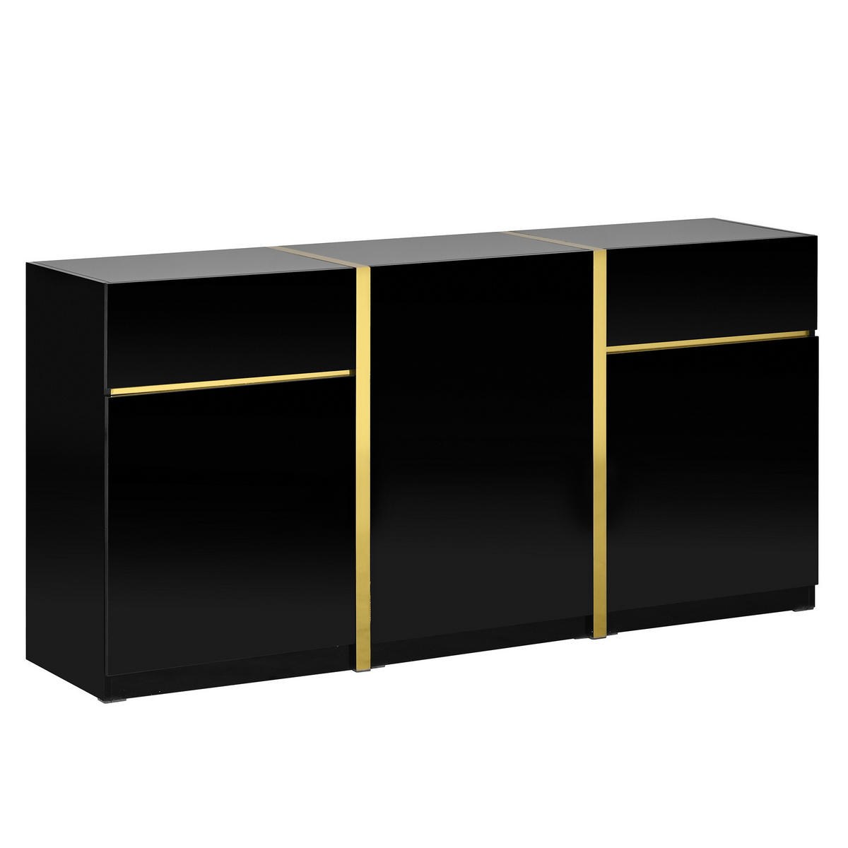 SIDEBOARD 160/40/78 cm schwarz aus MDF mit 3 Türen und 2 Schubladen - Schwarz, Holzwerkstoff (160/78/40cm) - OKWISH