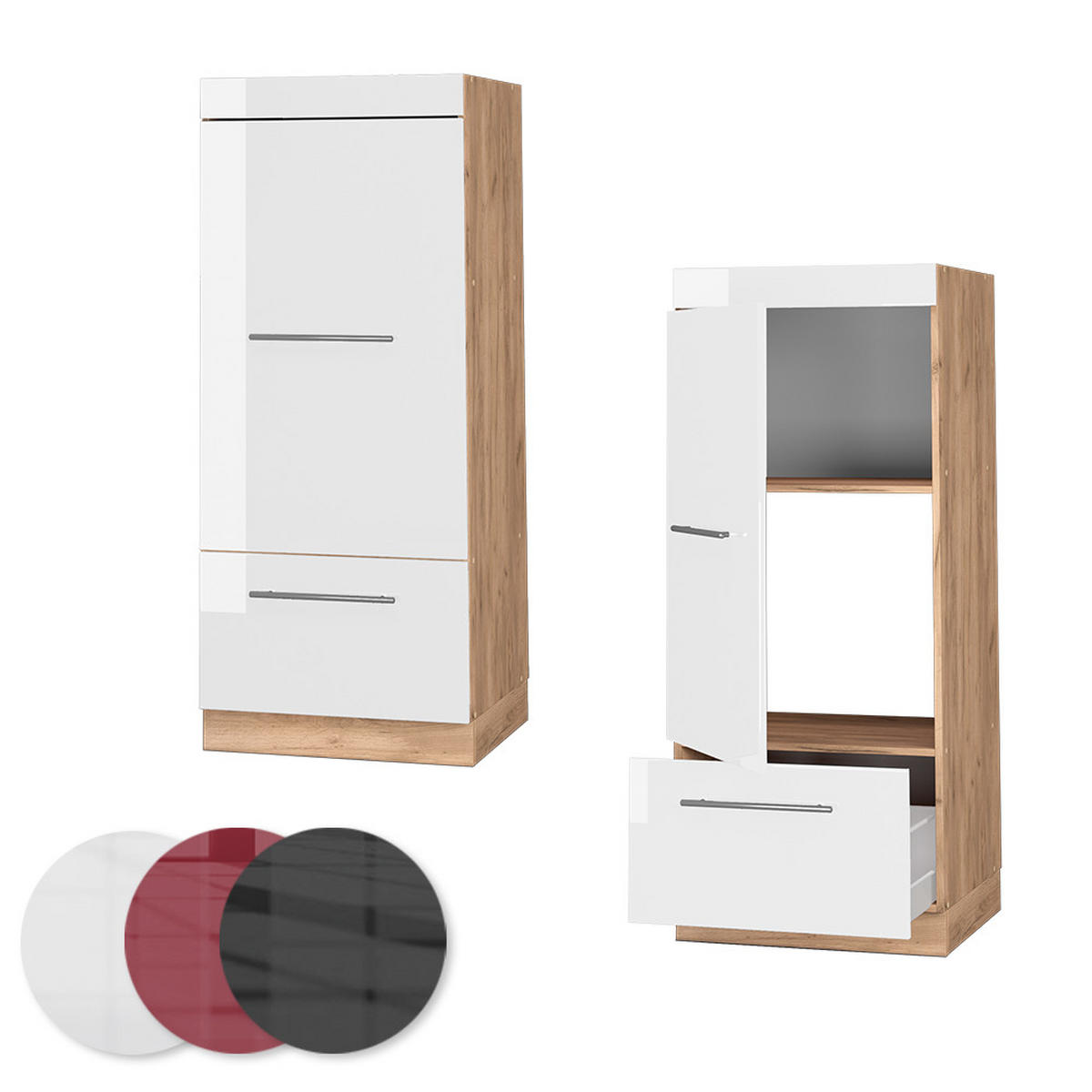 MIKROWELLENSCHRANK Fame-Line Weiß Hochglanz 60 cm - Honigeiche/Weiß Hochglanz, Holzwerkstoff (60/153.6/58.1cm) - Vicco
