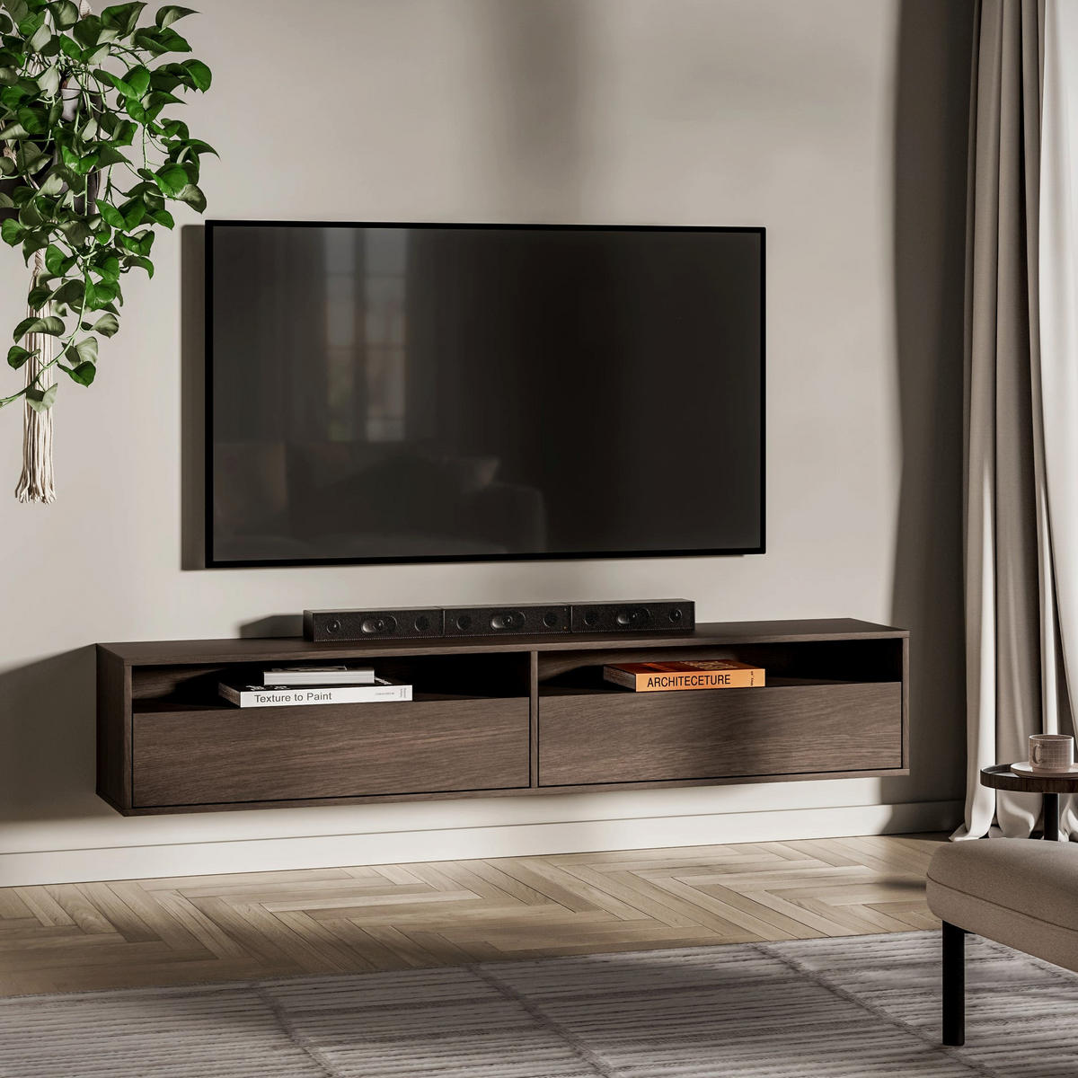 TV-STOLEK Heggers s výklenky Dub dunin 180 cm - tmavě hnědá, kompozitní dřevo (180/33/33cm) - Selsey