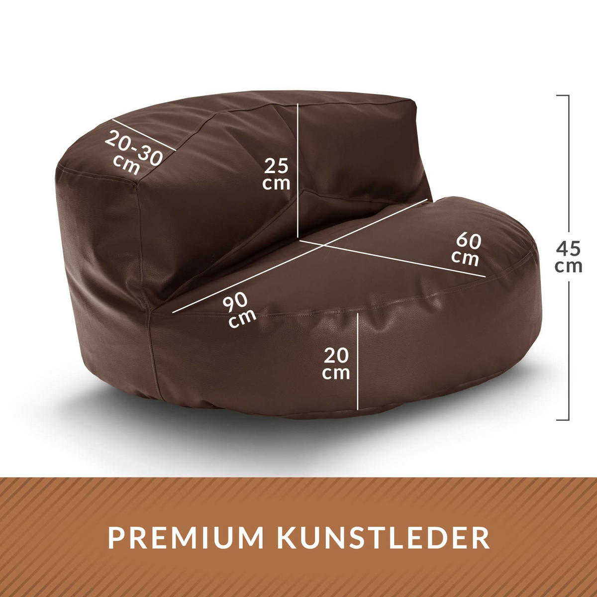 INDOOR LOUNGE SITZSACK Sofa Kunstleder - Dunkelbraun, Textil (90/50/50cm) - Green Bean