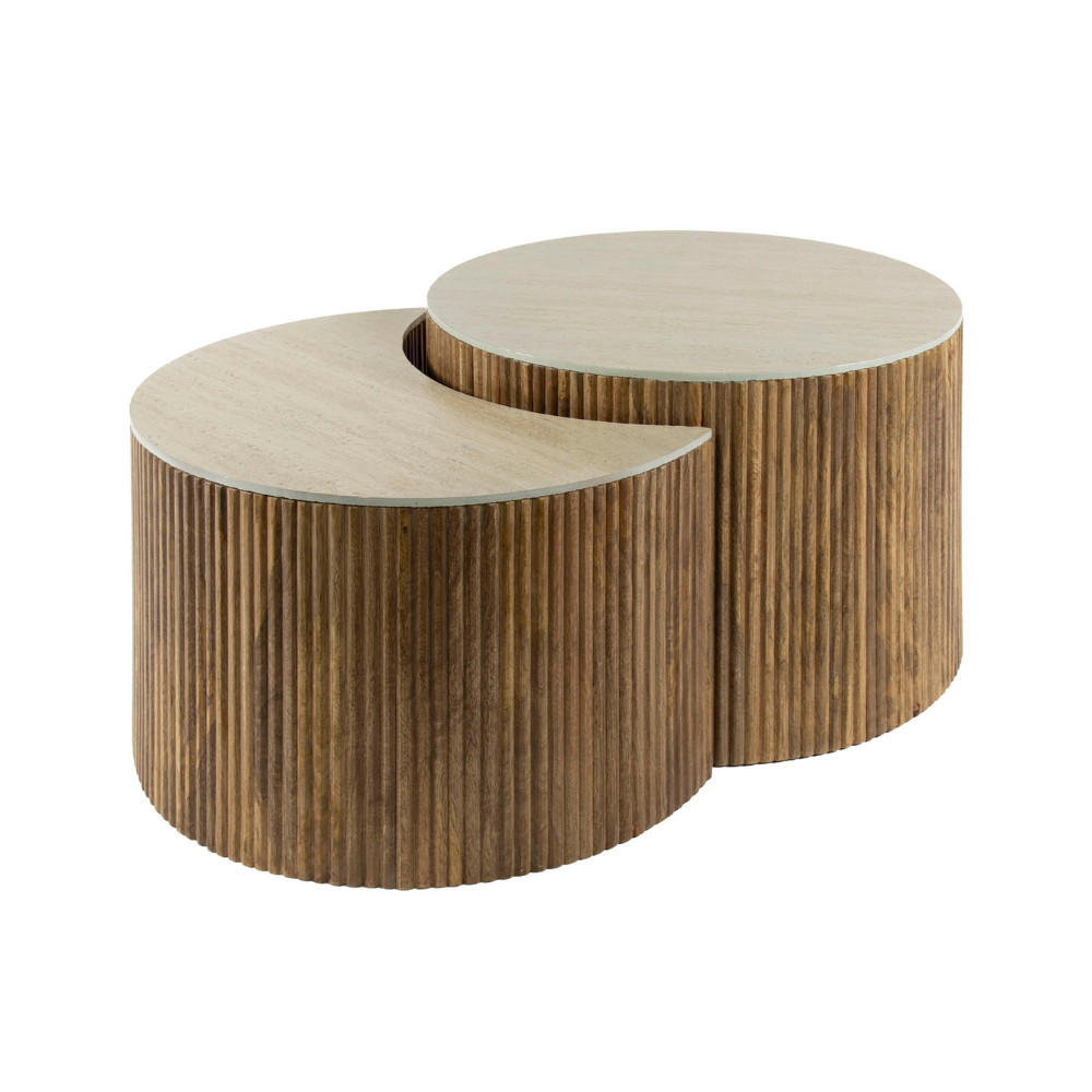 COUCHTISCH-SET ELARA 2-teilige Satztische mit Travertin-Keramik - Sandfarben, Keramik (60/60/40cm) - alesvelt