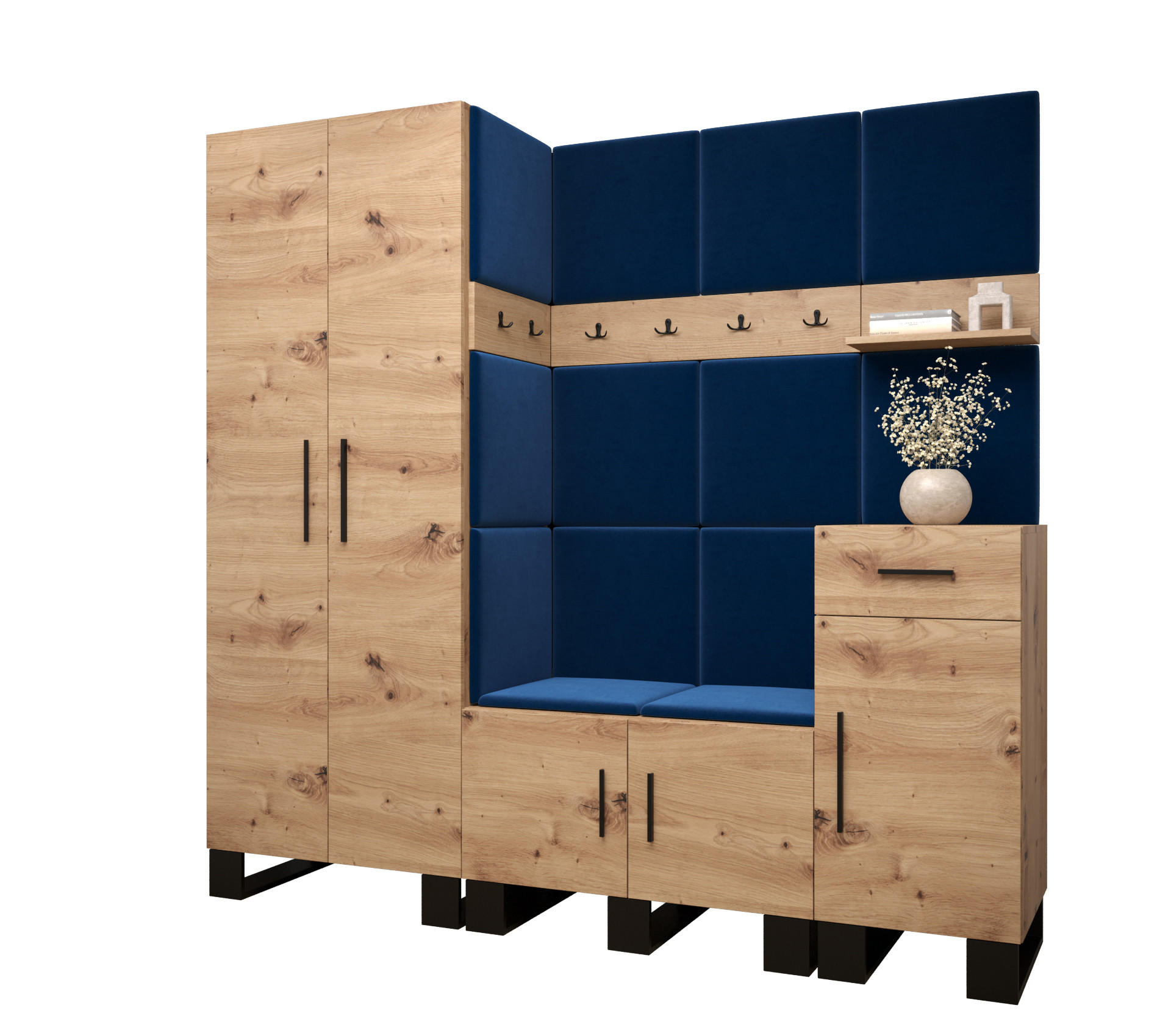 Abiks Möbel Garderoben-Set Eiche Artisan, Dunkelblau 200x196x45.6 cm