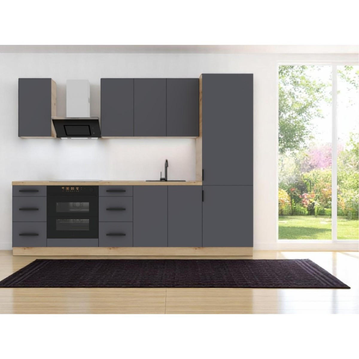 KÜCHENLEERBLOCK 280 cm - Langen K98-M280 - in Grau/Matt - Grau, Holz (280/212/60cm)