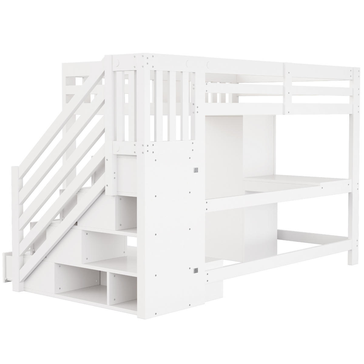 HOCHBETT mit Stauraumtreppe 140x200 cm Weiß - Weiß, Holz (140/200cm) - Meubliv