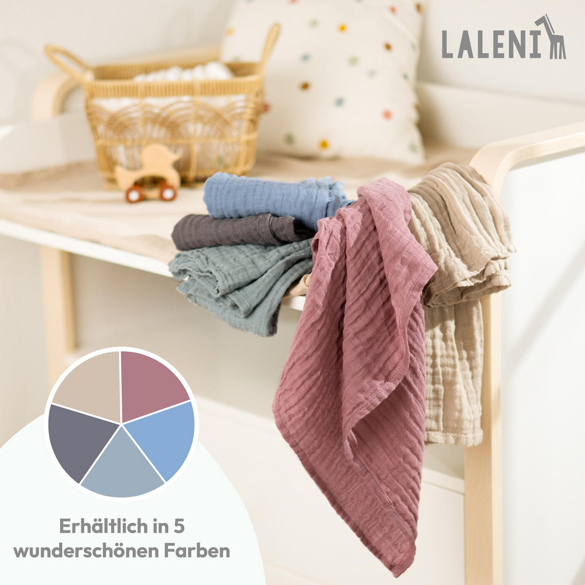 SPUCKTÜCHER 70/70 cm, 100% Baumwolle für Babys, Braun, 5er-Set - Braun, Textil (70/70cm) - Laleni