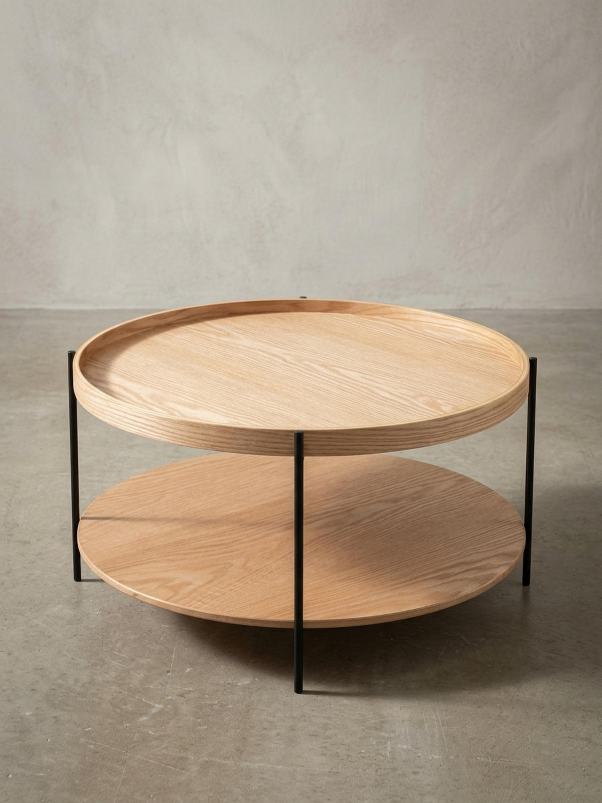 COUCHTISCH Holz/Metall Modern Rund 78x78x40 cm mit Ablage Eiche - Schwarz/Braun, Metall (78/78/40cm) - KADIMA DESIGN