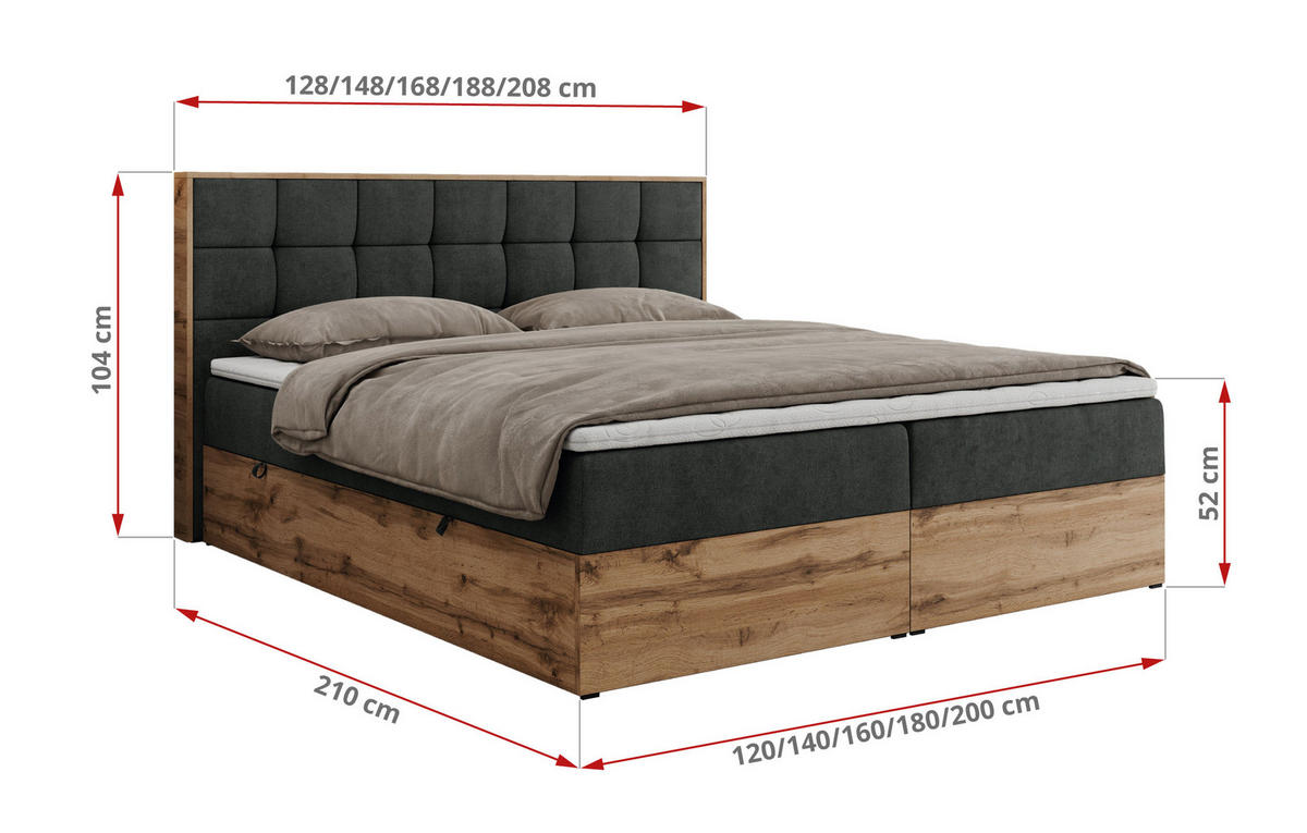 BOXBETT ALBERO 1 - 140/200 Dunkelgrau Struktur - H4 - Dunkelgrau, Holz/Textil (140/200cm) - MKS