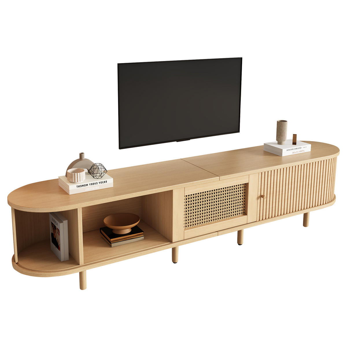 TV-ELEMENT180X40X40CM Fernsehtisch Lowboard Rattan-Optik Schiebetüren Holzfarbe - Naturfarben, Holz (49.5/14.5/120cm) - Raelunyi