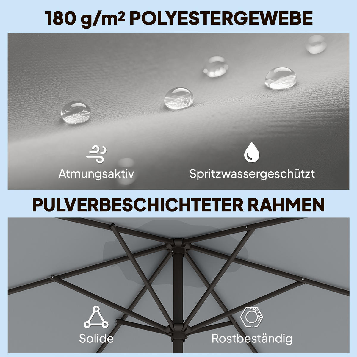 SONNENSCHIRM Polyester Metall Grau - Grau, Metall (295/295cm) - Outsunny