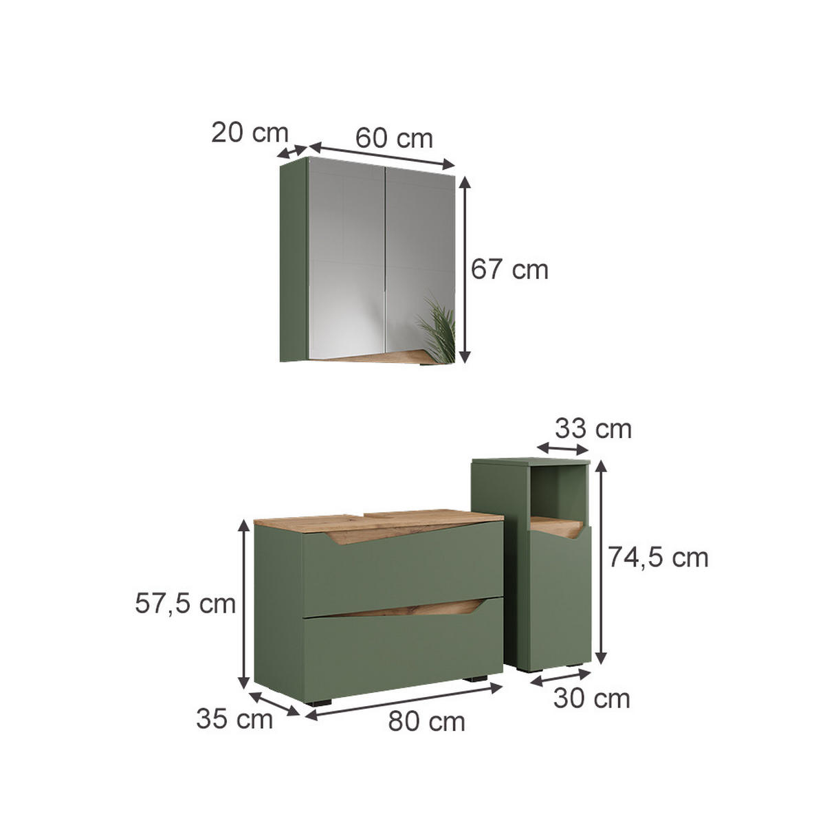 KOUPELNOVÝ NÁBYTEK Marelle Zelená/umělecká - zelená barva, kompozitní dřevo (80/57.5/35cm) - Vicco