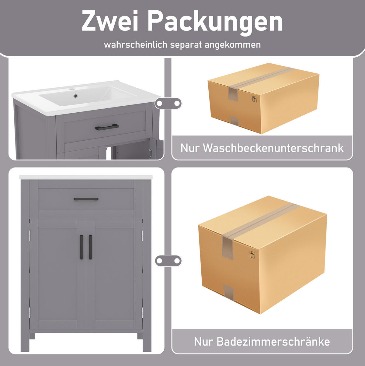 WASCHTISCHKOMBI 60/46/84,8 cm Grau aus Keramik und MDF mit Waschbecken - Grau, Holzwerkstoff (60/84.8/46cm) - OKMYHOME