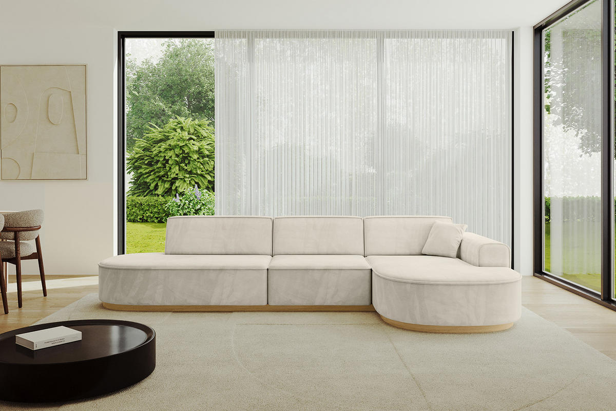 ECKSOFA Ottomane Rechts MARI-L2-v2 - 328x171x83 cm Ecru Velours - Ecru, Holzwerkstoff/Textil (171/328cm) - ALTDECOR
