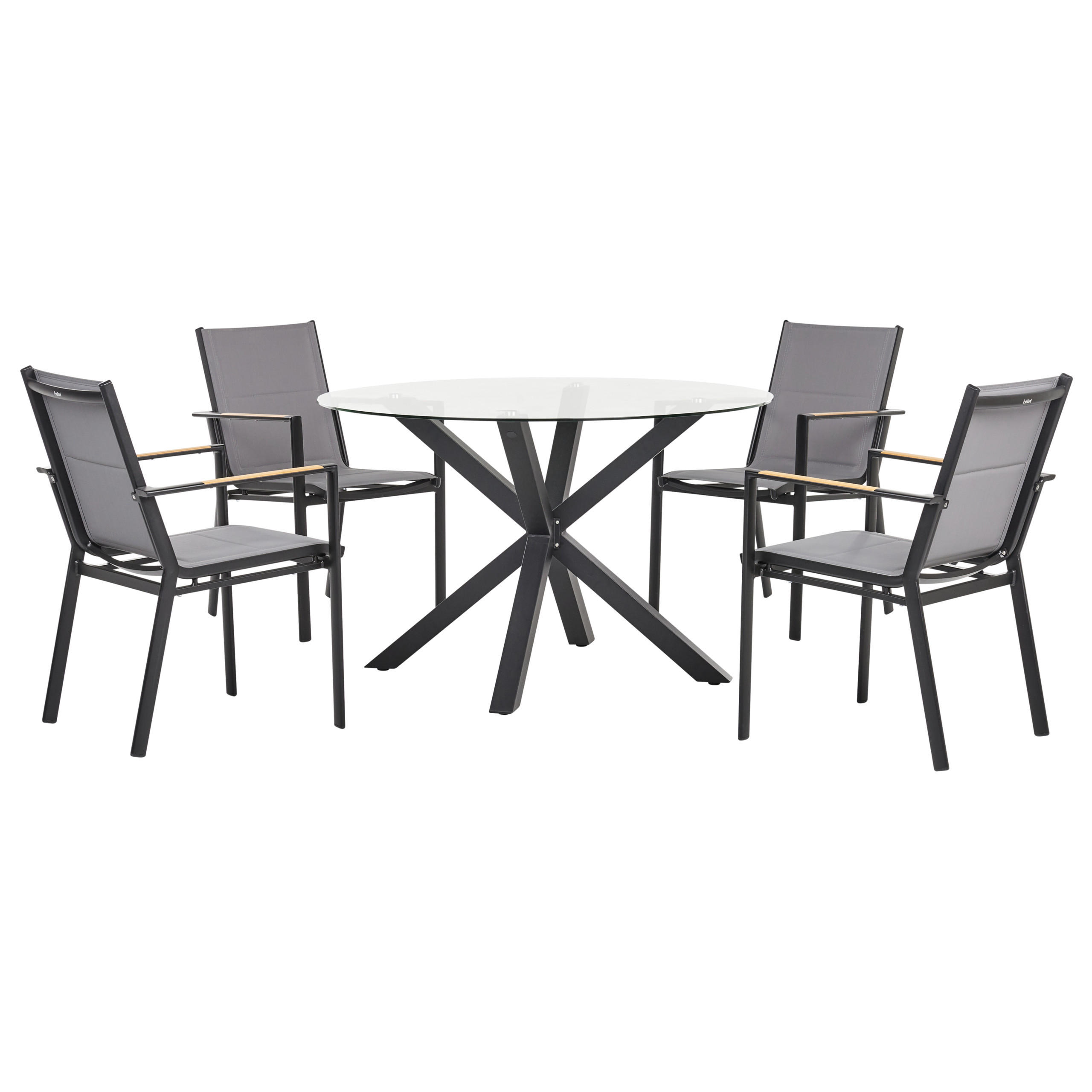 GARTENTISCH-SET 4-Sitzer Schwarz Maletto/Busseto - Hellbraun/Transparent, Metall - Beliani