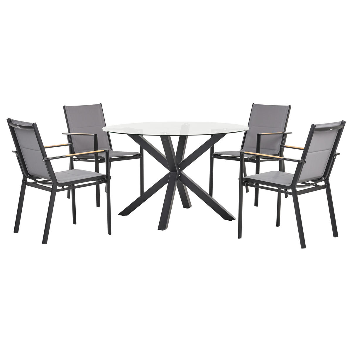 GARTENTISCH-SET 4-Sitzer Schwarz Maletto/Busseto - Hellbraun/Transparent, Metall - Beliani
