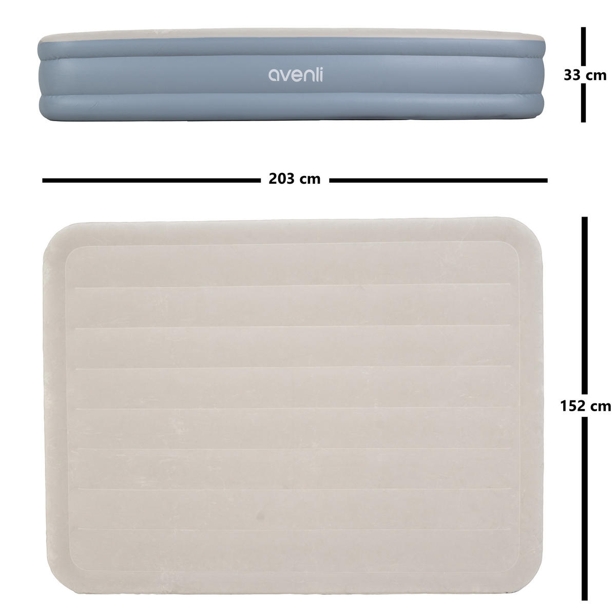 LUFTBETT Luftmatratze selbstaufblasend 203 x 152 x 33 cm mit integrierter Pumpe - Grau/Hellblau, Kunststoff (152/203cm) - Avenli