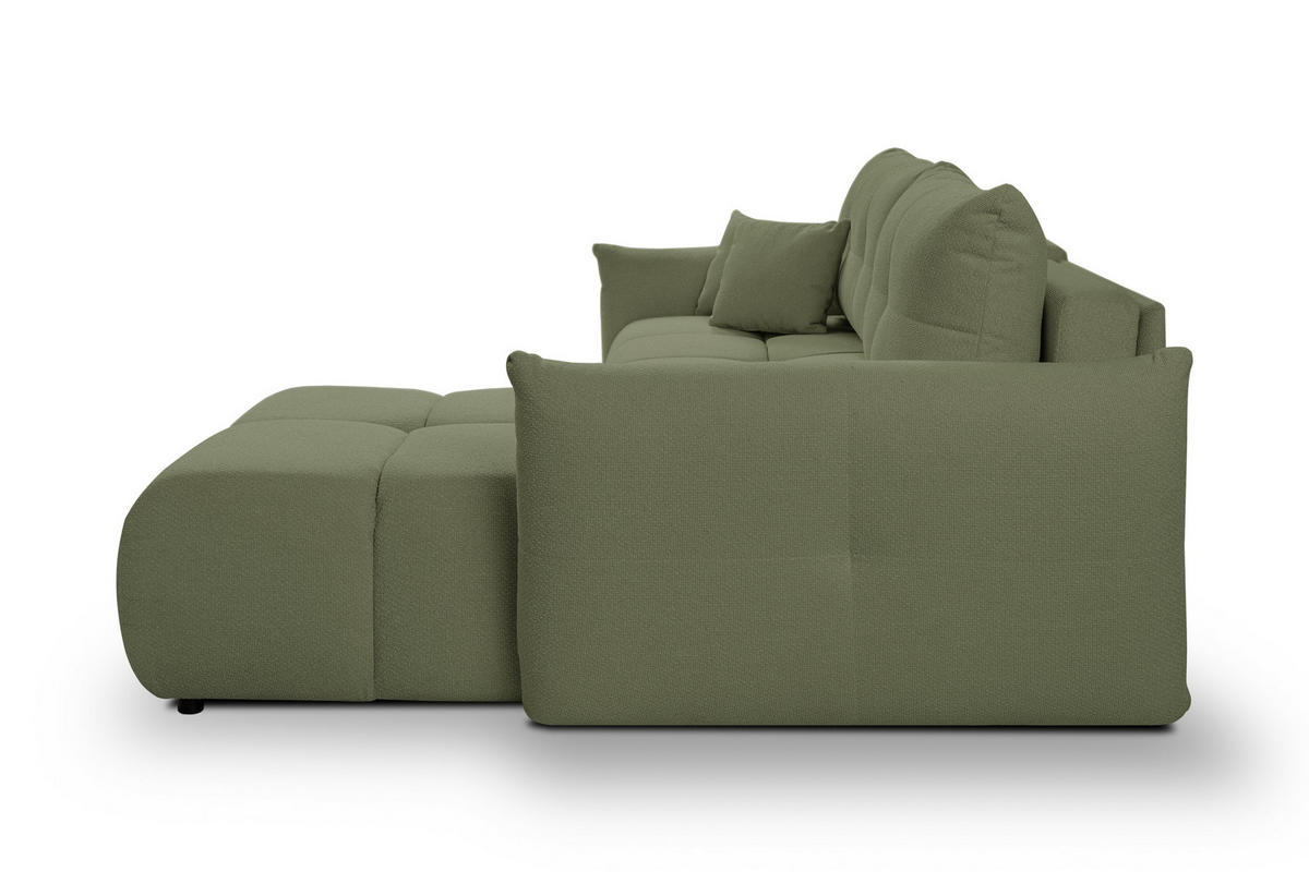 ECKSOFA MODA E Olivgrün Geflochtener Stoff mit Schlaffunktion - Olivgrün, Holz (257/177cm) - MASSENO