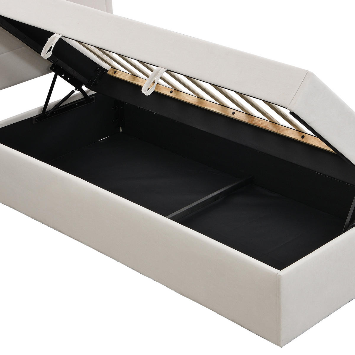 POLSTERBETT 90/200 cm Beige mit Stauraum und Lattenrost aus MDF - Beige, Holzwerkstoff (90/200cm) - OKWISH