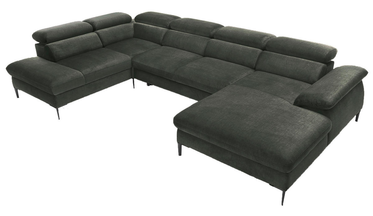 ECKSOFA U-Form 350 cm Amaro M mit Schlaffunktion, Rechts, Grün - Grün, Holz (353/214cm) - Emporius