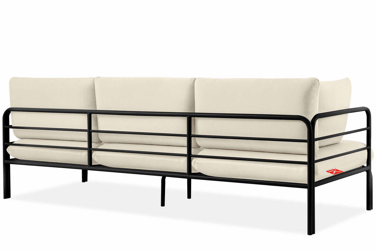 GARTENSOFA RAMBE 3-Personen mit Kissen, Anthrazit/Cremeweiß - Dunkelgrau/Creme, Textil/Metall (225/80/80cm) - KONSIMO®