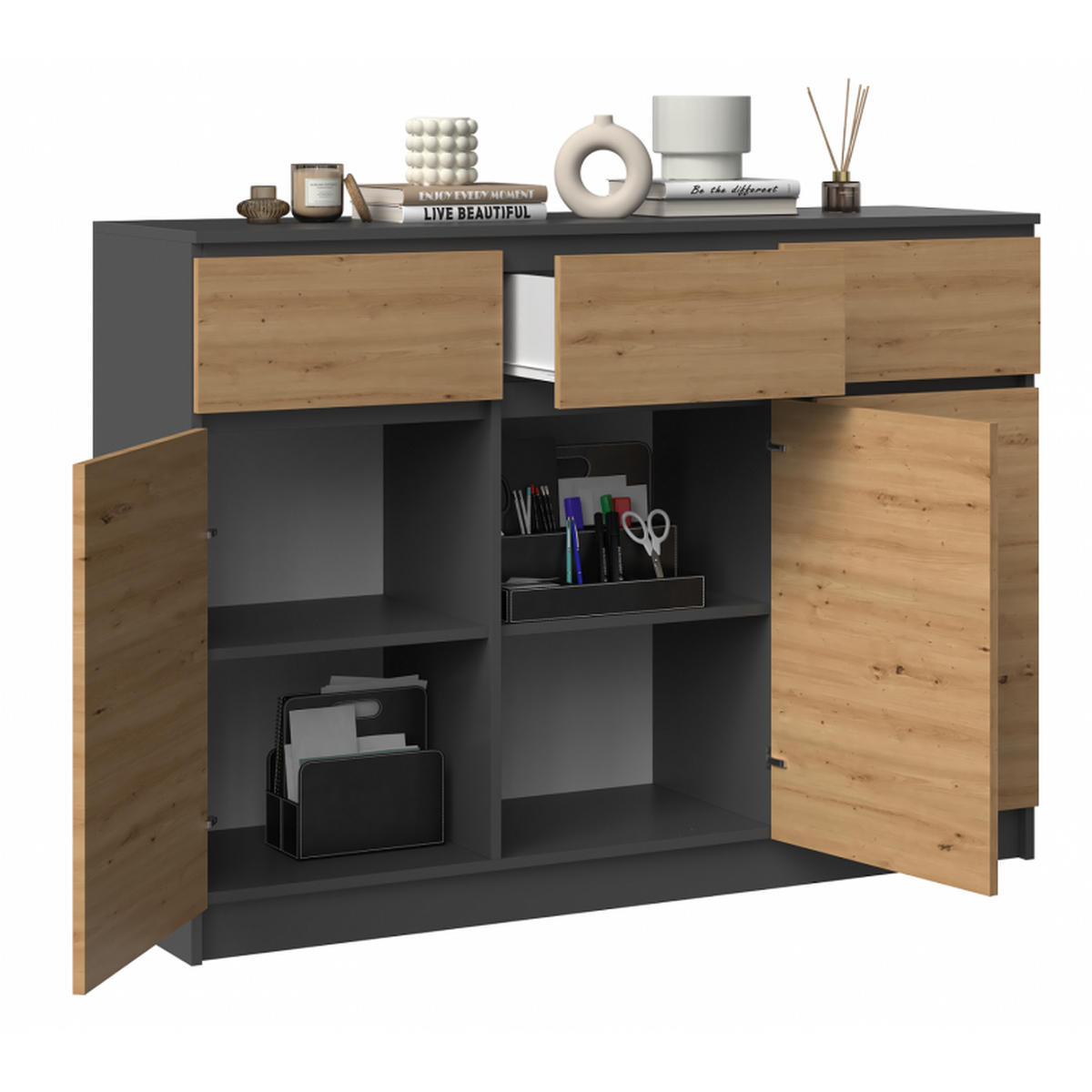 KOMMODE Anthrazit, Artisan 120/97/40 - Anthrazit, Holzwerkstoff (120/97/40cm) - RAUMHIRSCH FURNITURE