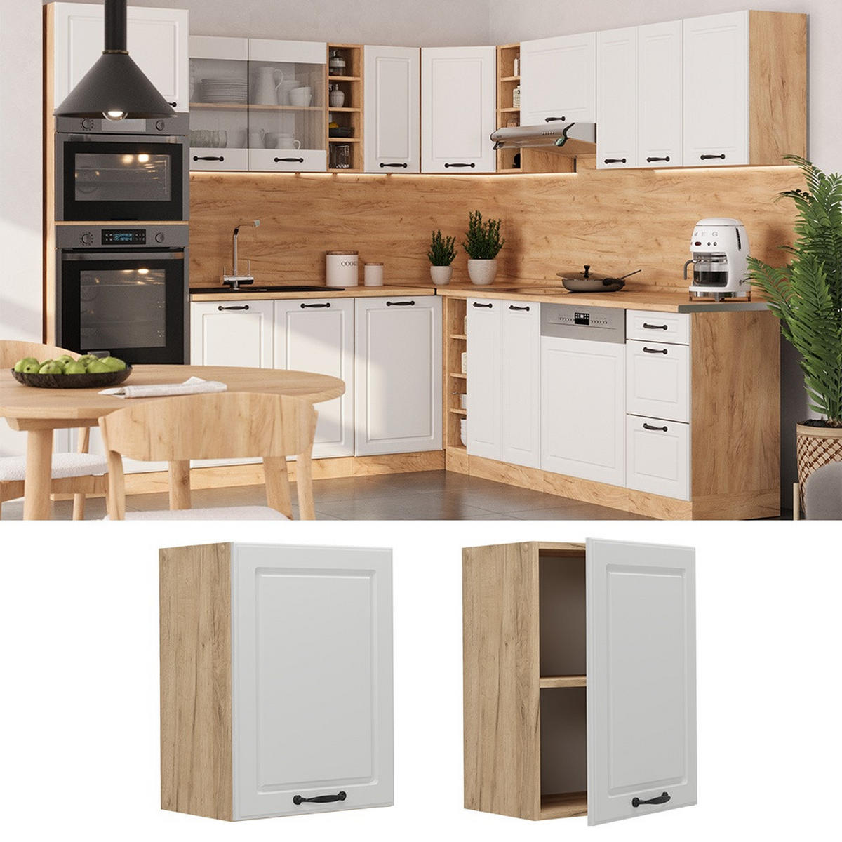 HÄNGESCHRANK R-Line Weiß Landhaus 45 cm - Honigeiche/Weiß, Holzwerkstoff (45/60/31cm) - Vicco