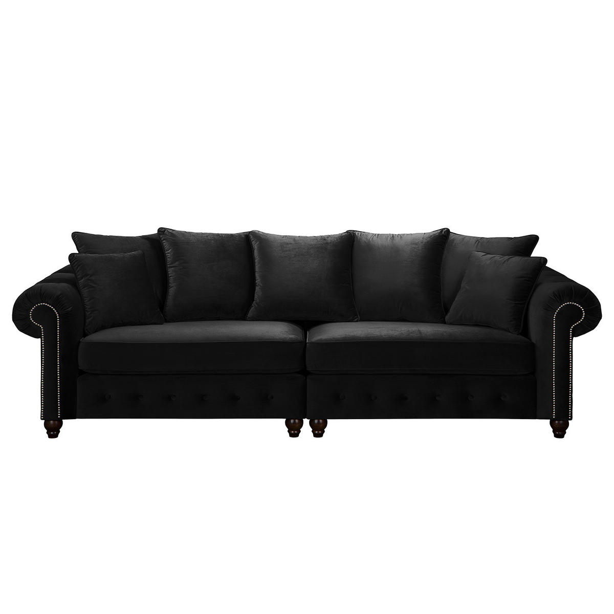 BIGSOFA - Samt - Silberfarben/Schwarz, Buchenholz/Textil (260/90/93cm) - home24