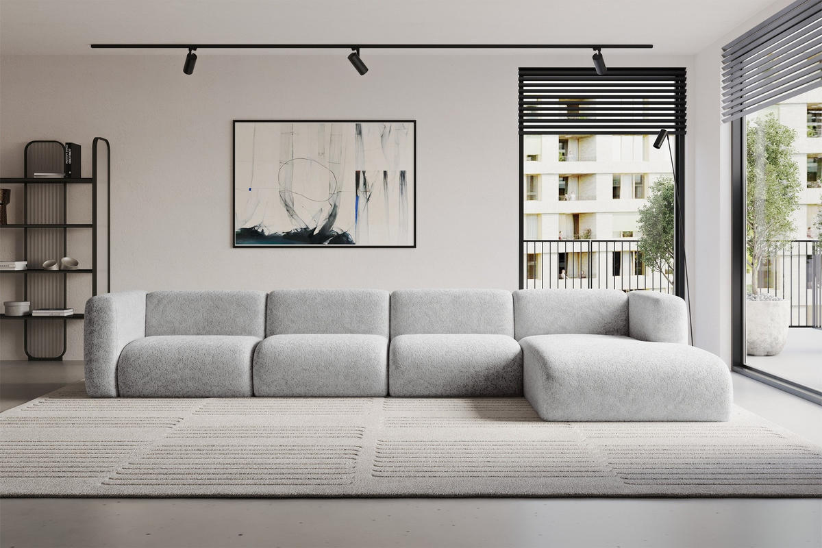 ECKSOFA Ottomane Rechts MIRA-L3 409x179x70 Grau Velours - Schwarz/Grau, Holzwerkstoff/Kunststoff (409/179cm) - ALTDECOR