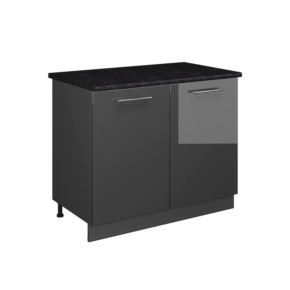 SPÜLENUNTERSCHRANK Fame-Line, Anthrazit Hochglanz/Anthrazit, 100 cm, AP Anthrazit - Schwarz Hochglanz/Anthrazit, Holzwerkstoff (100/82/60cm) - Vicco