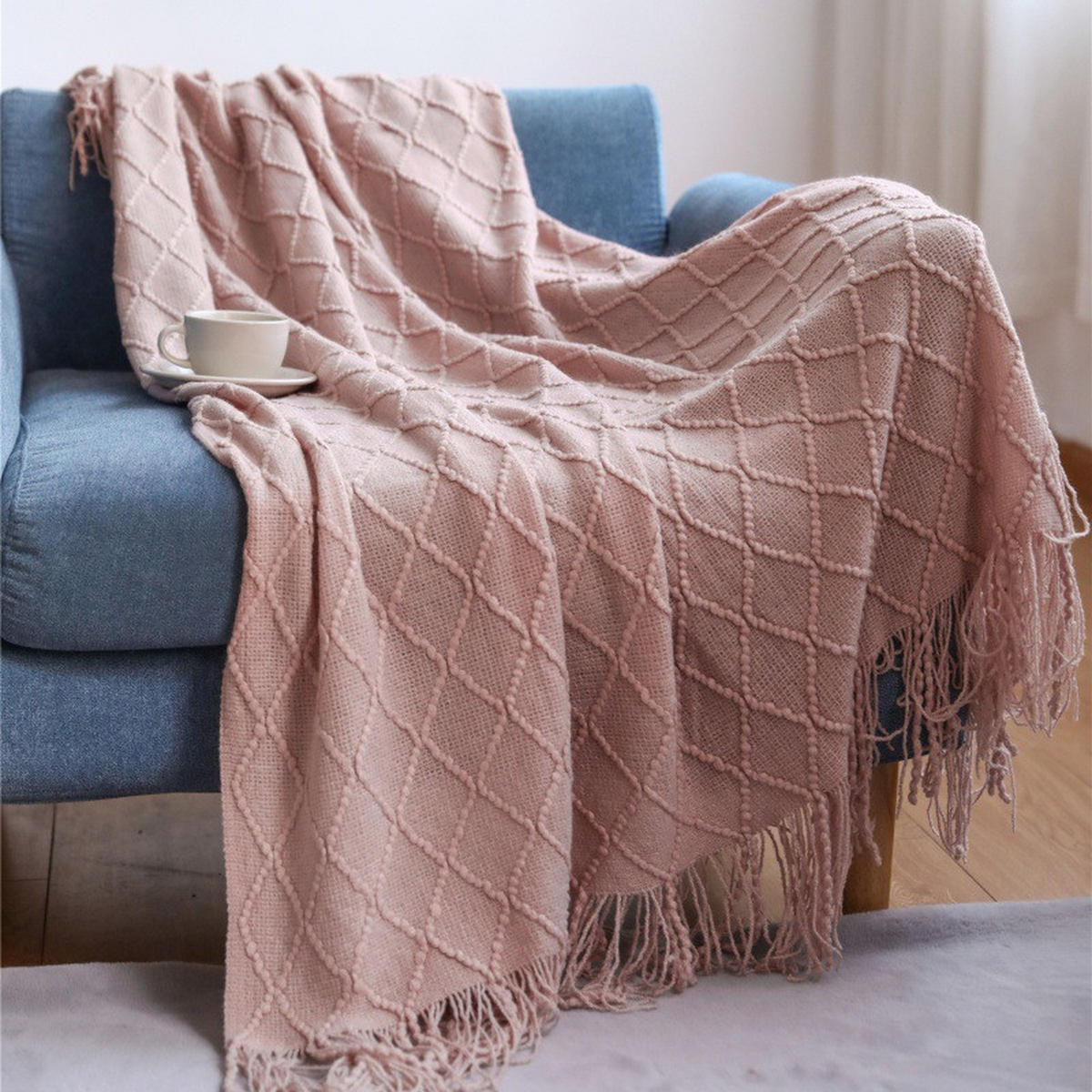 STRICKDECKE - 127 × 180 cm - Pink - Pink, Textil (127/180cm)