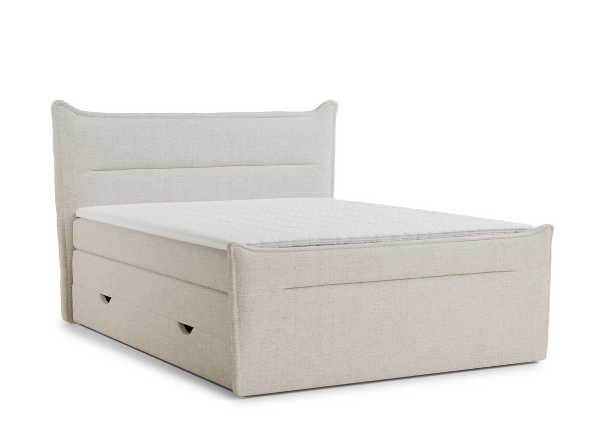 BOXSPRINGBETT Pelino 140/200 cm, in Beige, Bettkasten, Matratze, Topper - Beige/Schwarz, Holz/Holzwerkstoff (140/200cm) - Maison de Reve