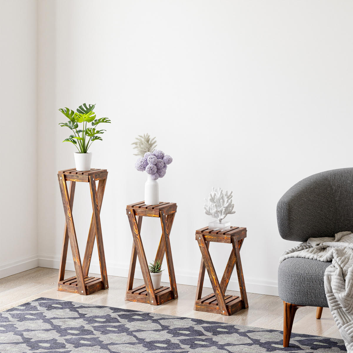 BEISTELLTISCH-SET 3 TLG. Muonio - Dunkelbraun, Holz (22/22/60cm) - [en.casa]