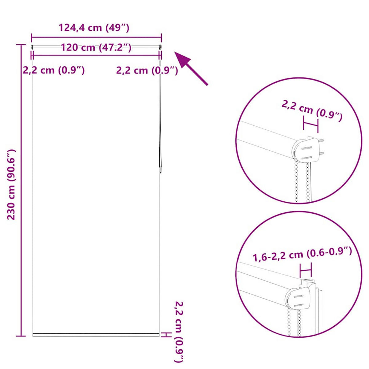 VERDUNKELUNGSROLLO 124,4/230 cm Stoffbreite 120 cm aus Polyester Braun - Braun, Textil (120/230cm) - vidaXL