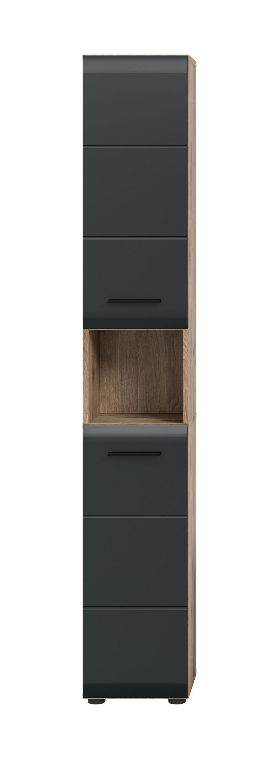 HOCHSCHRANK ICE (B/H/T: ca. 30/185/30 cm) in Nox Oak Nachbildung/schwarz matt - Eichefarben, Holzwerkstoff (30/185/30cm)