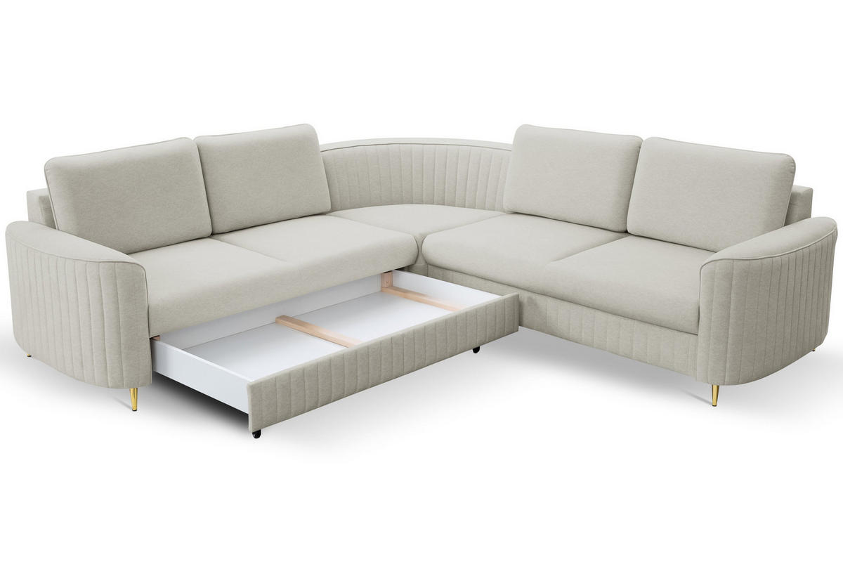 ECKSOFA VELA R-S Hellgrau Velours-Stoff mit Schlaffunktion - Hellgrau, Holz (251/251cm) - MASSENO