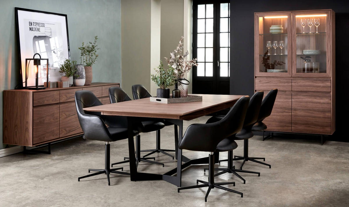 VITRINE Amerikanisches Walnussfurnier - Schwarz/Braun, Holz/Metall (110/190/45cm) - Furnhouse