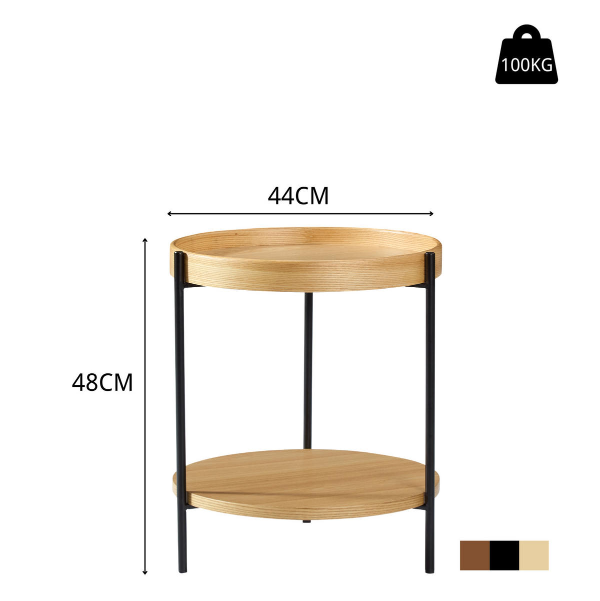COUCHTISCH 50/50/48 cm mit 2 Ablagen und offenem Metallgestell in Holzoptik, Natur - Naturfarben, Holzwerkstoff (50/50/48cm) - Redom