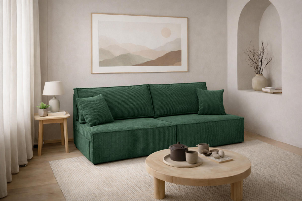 SOFA Mit Schlaffunktion Und Bettkasten, Cordstoff Poso, Hellgrau, BEST MINI - Grün, Holz (200/83/98cm) - Kaiser Möbel