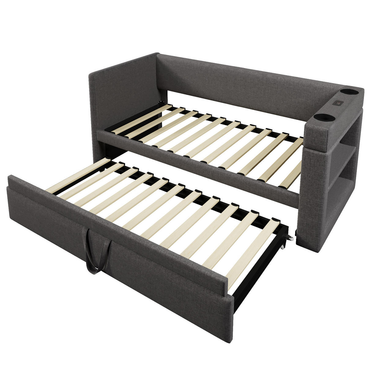 POLSTERBETT 90/190 cm Grau mit USB- und Type-C-Anschlüssen - Grau, Textil (90/190cm) - Flora Grace