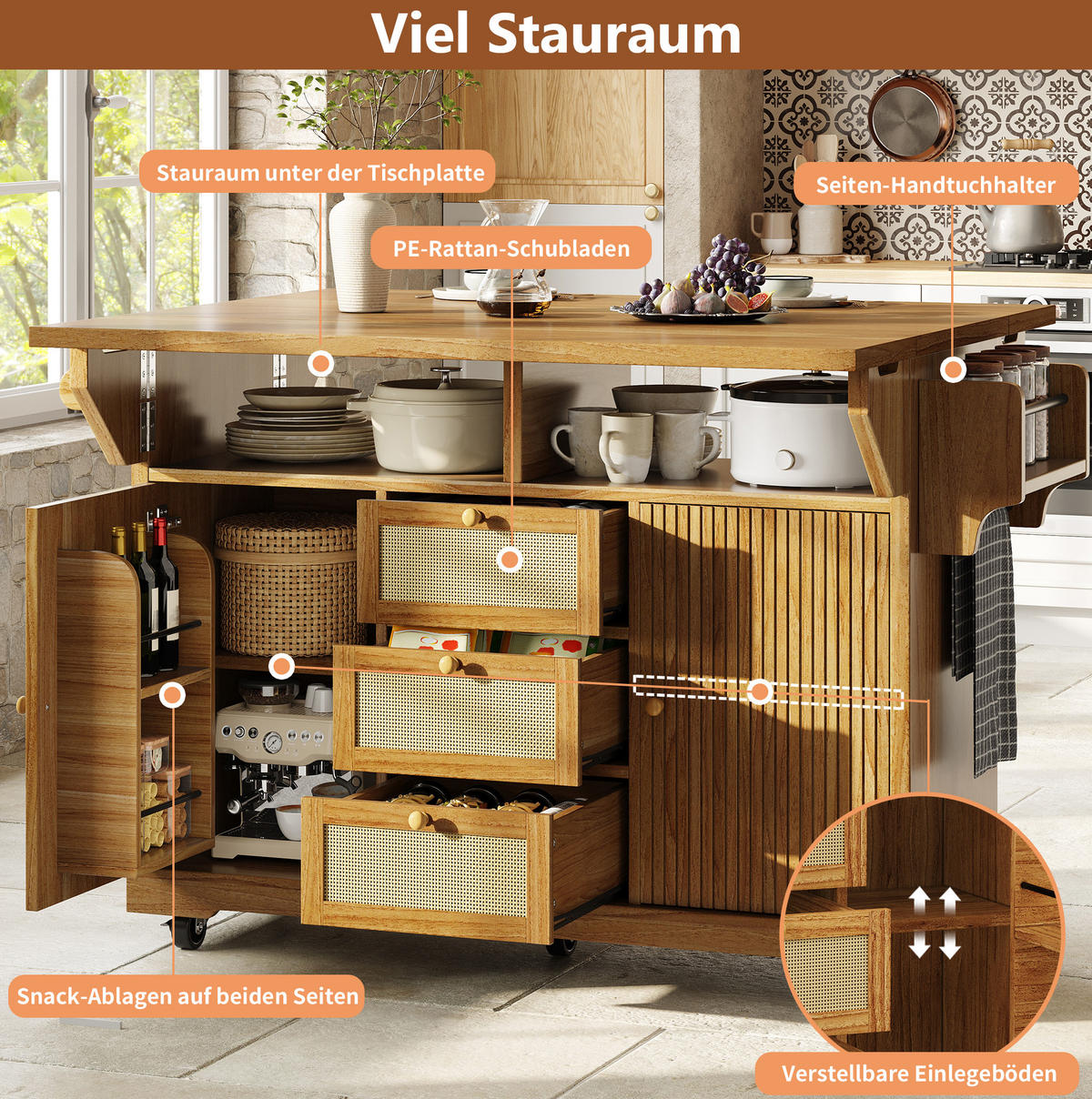 SERVIERWAGEN klappbar 142,5 x 80 x 95 cm Dunkelbraun - Braun, Holz (80/95/142.5cm) - Beauniv