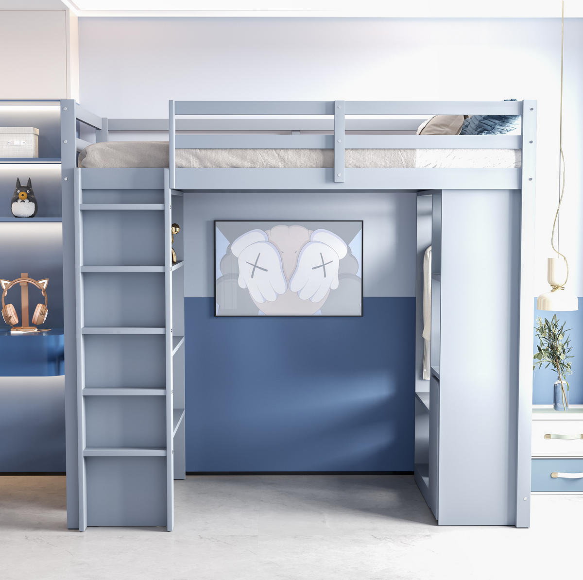 PATROVÁ postel 90/200 cm šedá s úložným prostorem a odnímatelným vozíkem - šedá, dřevo (90/200cm) - OKWISH