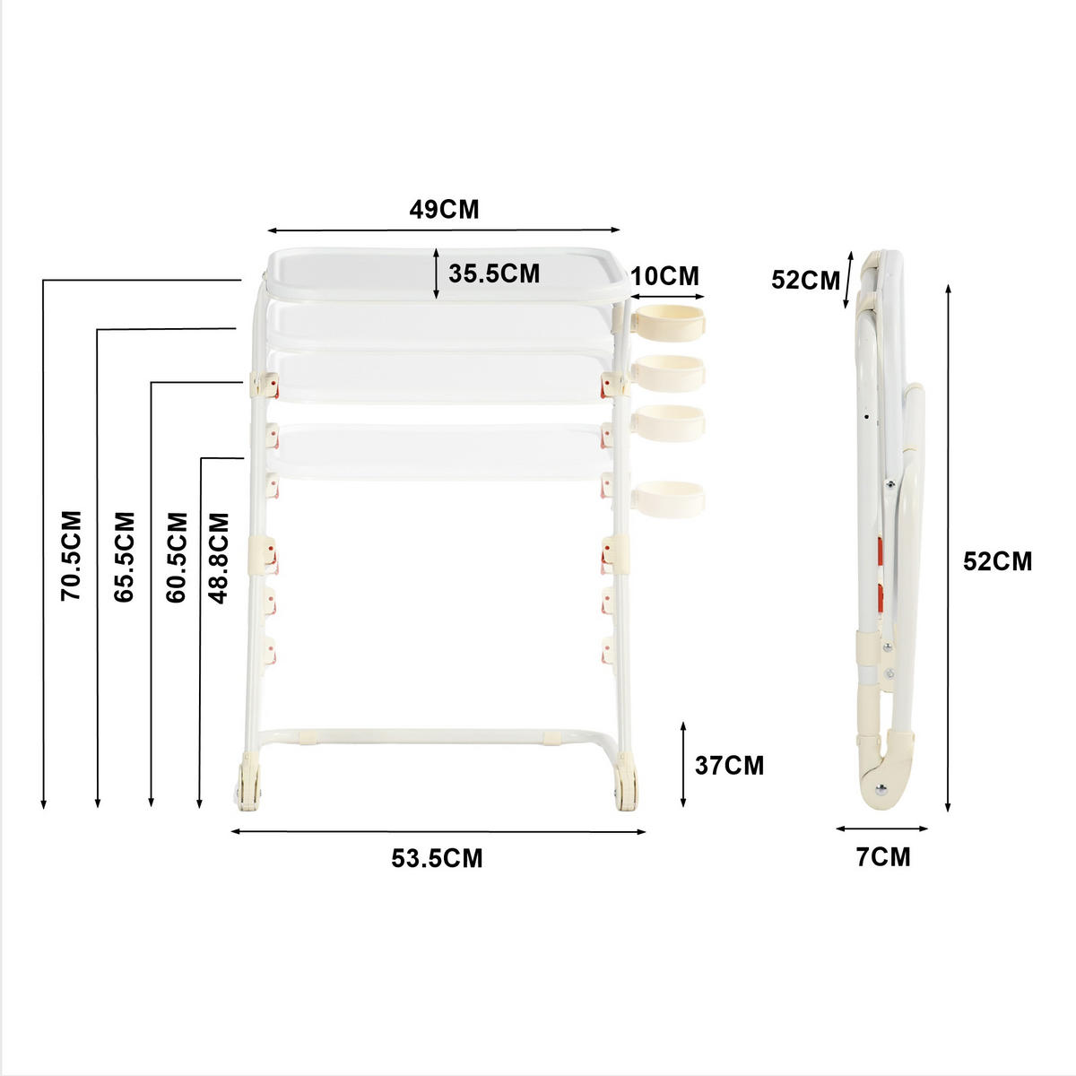 BEISTELLTISCH Weiß, klappbar - Weiß, Kunststoff (53.5/37/70.5cm) - Meubles Cosy