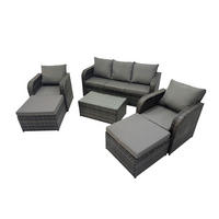 GARTENMÖBELGARNITUR mit KISSEN Polyrattan Dunkelgrau 7-Sitzer - Dunkelgrau/Grau, Glas/Kunststoff - Fimous