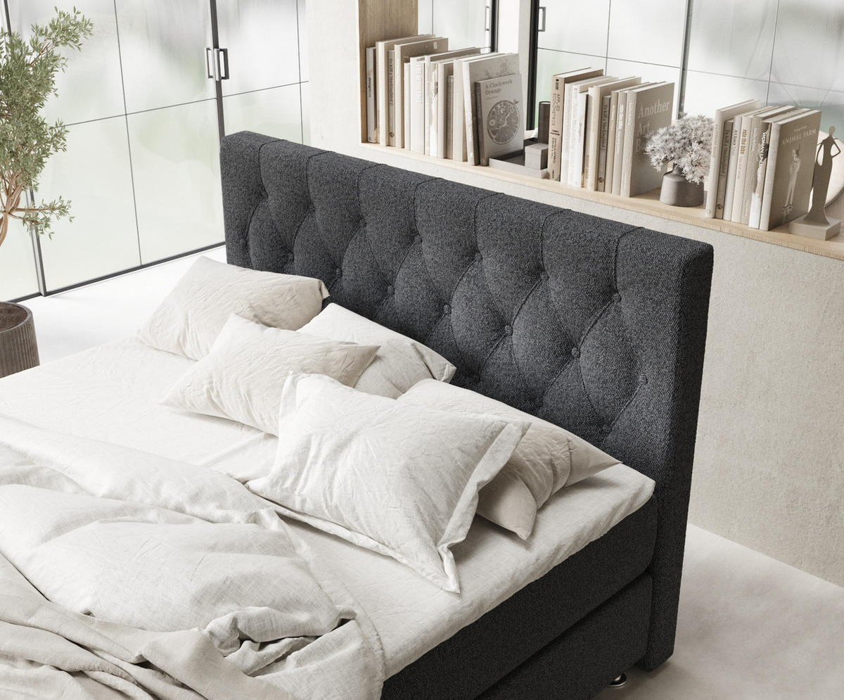 BOXSPRINGBETT Excelsior Schwarz 200/200 cm mit Latex-Topper - Silberfarben/Schwarz, Holz/Holzwerkstoff (200/200cm) - Maison de Reve