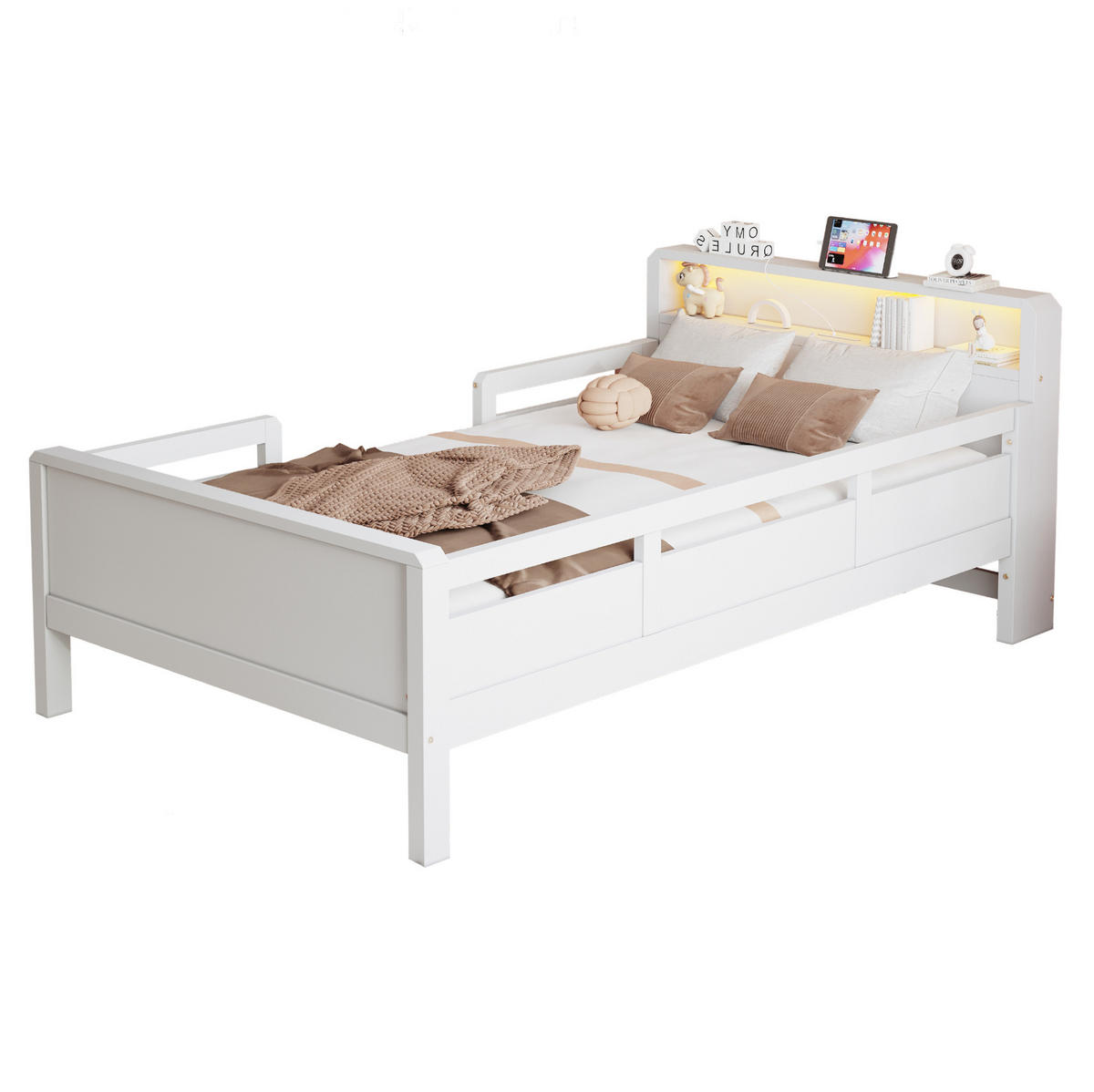 KINDERBETT 90/200 cm aus Kiefernholz mit Kopfteilablage und USB-C-Ladeanschluss Weiß - Weiß, Holz (90/200cm) - Modenvie
