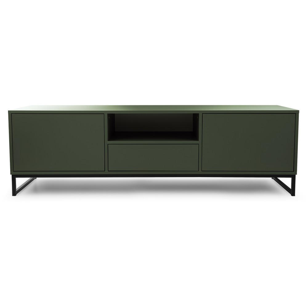 Beautysofa NÍZKÁ komoda Giana se 2 dvířky a zásuvkou, 160 cm, lahvově zelená